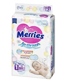 Merries Diapers Tape Jumbo Pack Size 1 New Born - 60 Pieces