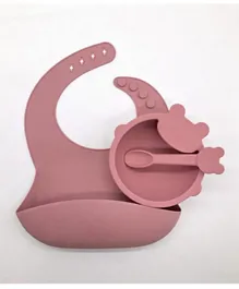 Pixie Waterproof Silicon Bib + Feeding Set - Pink