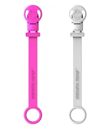 Matchstick Monkey Double Soother Clip - Pink And Cool Grey