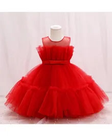 دي دانيلا فستان بتفاصيل شبكية وحافة كشكش - أحمر