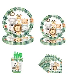 GENERIC Playpro Animals Party Tableware Set, Food-Grade, Disposable, Durable, Vibrant Prints, 3 Years+, Multicolor - 68 Pieces