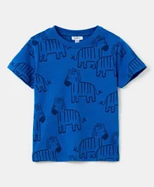 OVS All Over Zebra Printed Round Neck T-Shirt - Blue