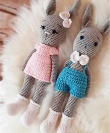 Pikkaboo Crochet Bunny Tieback Clips Pair - Pink and Blue