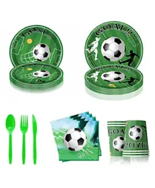 GENERIC Playpro Soccer Party Tableware Set, Food-Grade, Disposable, Durable, Vibrant Prints, 3 Years+, Green - 68 Pieces