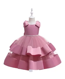 Babyqlo Big Bow Party Dress with Pearl Waistband - Pink