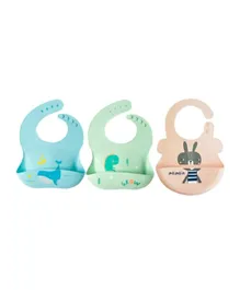 Pixie Waterproof Silicone Bibs Whale, Dino & Bunny Pack of 3 - Multicolour