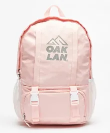 Oaklan by ShoeExpress Logo Print Backpack with Adjustable Shoulder Straps Pink - 16.5 Inch