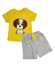 Donino Baby Dog Cartoon Tee with Short Set - Yellow