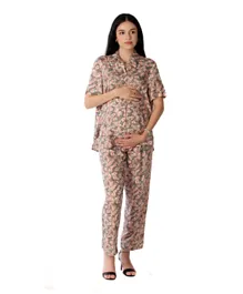 Oh9shop Floral Maternity Shirts with Pants Set - Multicolor