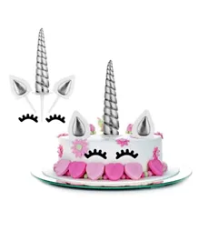 Highland Unicorn Cake Topper with Horn, Ear and Eyelash for Unicorn Birthday Decoration - Silver