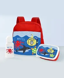 Essmak Under The Sea Personalised Backpack Set Red - 11 Inches