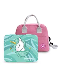 Eazy Kids Bento Box with Insulated Lunch Bag & Cutter Set Unicorn Green - 14 Pieces