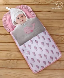 Babyhug Seahorse Print Baby Nest Bag - Pink & Grey