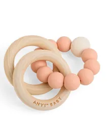 Anvi Baby Wood and Silicone Teether - Peachy Keen