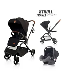 Teknum STROLL 1 Reversible Travel System - Black, 0M+, Foldable Stroller with Compact Baby Car Seat