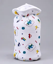 Babyhug Feeding Bottle Hosiery Cover With Elastic Neck Car Print Large - White