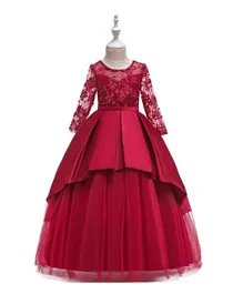 DDANIELA Lace Sleeve Maxi Party Dress - Red
