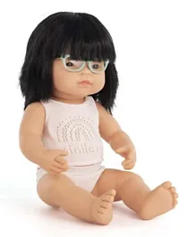 Miniland Baby Doll Asian Girl with Glasses - 38.1 cm