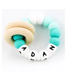 Desert Chomps Silicone & Wooden Personalized Teether Vera - Aqua