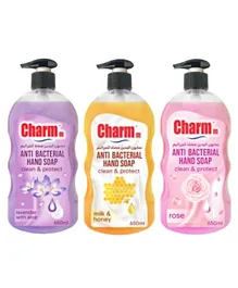 Charmm Anti-bacterial Hand Wash Assorted Pack of 3 - (650ml each)
