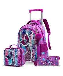 Eazy Kids Mermaid Trolley School Bag Set with Lunch Box & Pencil Case - Adjustable, Durable, 16' Purple