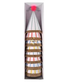 Meri Meri Large Party Hats Pack of 8 - Muticolour Stripes