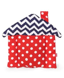 Babyhug Mustard Seed Filled House Shape Pillow Polka Dots Print - Red and Blue