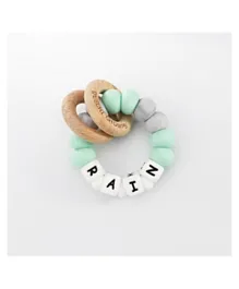 Desert Chomps Personalized Silicone & Wooden Rattle Teether Ringlet - Mint