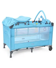 Babyhug Active Baby 3 in 1 Playpen Cum Cot With Diaper Changing Table & Mosquito Net - Blue