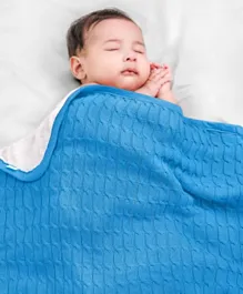 Babyhug Premium Cotton Knitted and Fur Blanket - Blue
