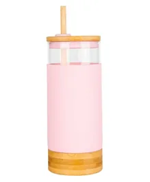 Little Storage Bamboo Glass Silicone Drinking Cup With Straw Pink - 650mL