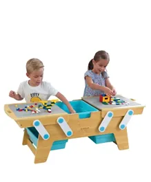 KidKraft Wooden Building Bricks Play and Store Table - Beige & Blue