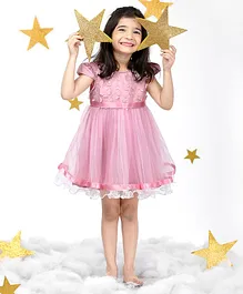 Mark & Mia Flowers Embellished Cap Sleeves Frilly Net Dress - Pink