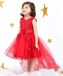 Mark & Mia Flower & Pearls Embellished Sleeveless Net Dress - Red