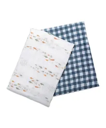 Lulujo Baby Cotton Swaddles Fish & Navy Gingham - Pack of 2