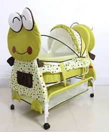 Babyhug Froggy Print Cradle With Mosquito Net and Swing Lock function - Green