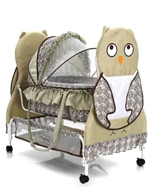 Babyhug Owl Cradle With Mosquito Net & Wheels - Green