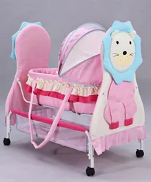 Babyhug Lion Cradle With Mosquito Net & Wheels - Pink