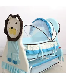 Babyhug Lion Cradle With Mosquito Net and Wheels - Blue