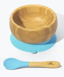 Avanchy Bamboo Suction Bowl & Spoon - Blue