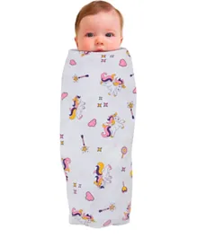 Wonder Wee Unicorn Soft and Smooth Mulmul Fabric Baby Swaddle Wrap - Multicolour