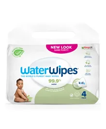 WaterWipes Plastic Free 99.9% Water Based Wet Wipes for Sensitive Skin Pack of 4 - 240 Pieces