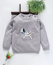 Ollypop Full Sleeves Organic Pullover Sweater Doggy Design - Grey Melange