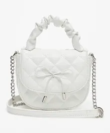 Little Missy Quilted Satchel Bag with Ruched Handle and Chain Strap -White