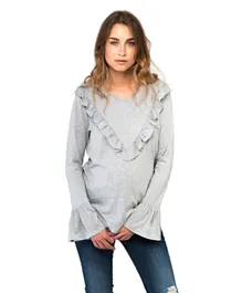 Mums & Bumps - Slacks & Co. Ruffle Sleeves Maternity Top - Grey