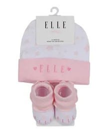 Elle Baby Hat & Bootie Set - White & Pink