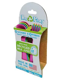 Re-play Recycled Packaged Utensils Spoons and Forks Butterfly Pack of 8 - Assorted Colours
