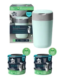 Tommee Tippee Twist & Click Nappy Disposal Sangenic Bin (With 1 Preloaded Cassette) + 6 Extra Cassettes - Green