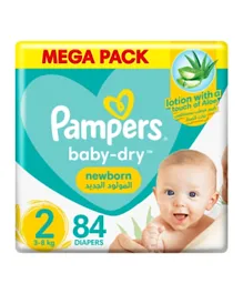 Pampers Baby-Dry Newborn Taped Diapers with Aloe Vera Lotion Jumbo Pack Mini Size 2 - 84 Diapers