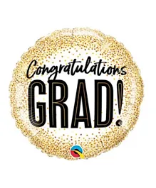 Qualatex Congradulations Grad Round Gold Glitter Dots Foil Balloon